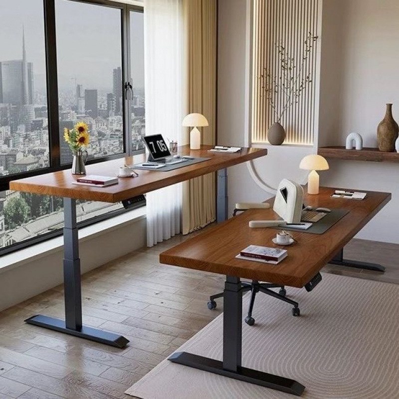 原木整板大板书桌学习电脑办公桌实木站立工作台家用智能电动升降 - 图1