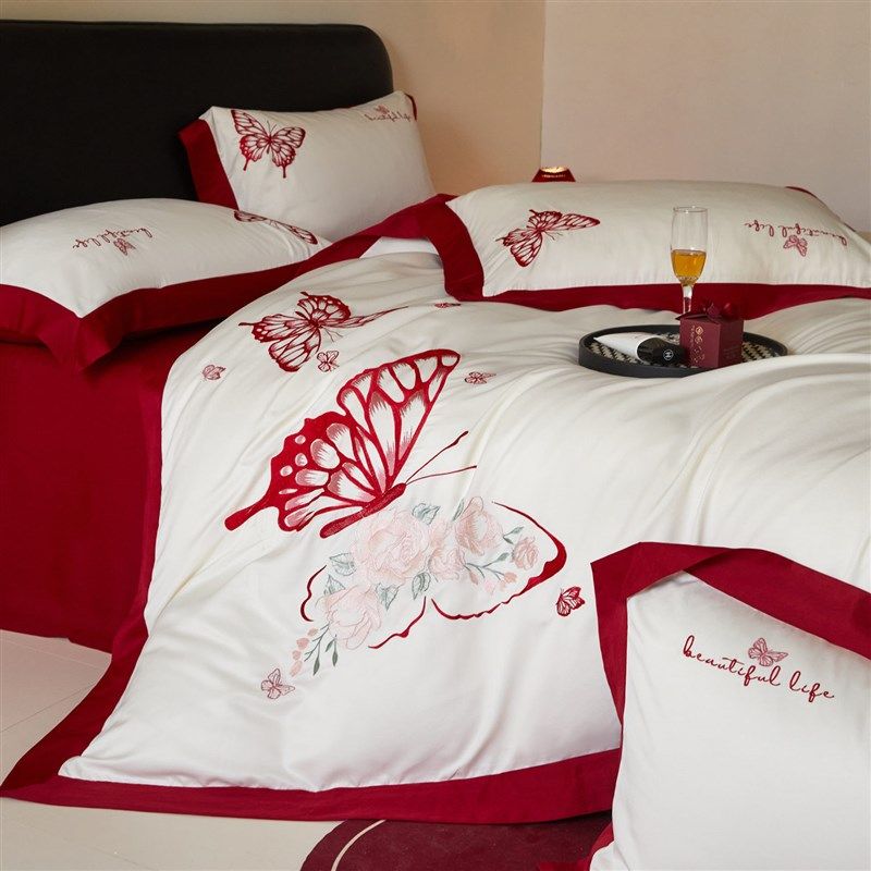 高级感婚庆四件套结o婚喜庆红色刺绣被套婚房喜被床上用品婚嫁,淘宝优惠券,粉丝福利购,淘宝优惠卷