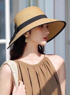 法式草编帽子女2026夏季新款防晒紫外线遮太阳帽可折叠大檐渔夫帽
