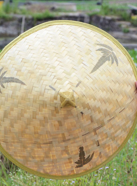 竹编遮阳防晒斗笠帽子大沿草帽农民男女旅游防雨帽三叶帽现货供应