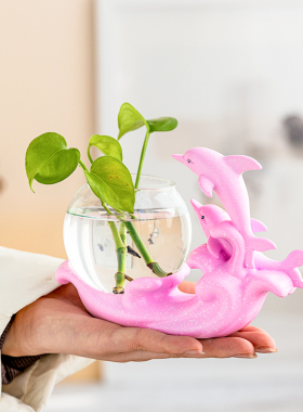 海豚摆件家居饰品客厅玄关酒柜装饰品办公桌创意轻奢摆设水培花瓶