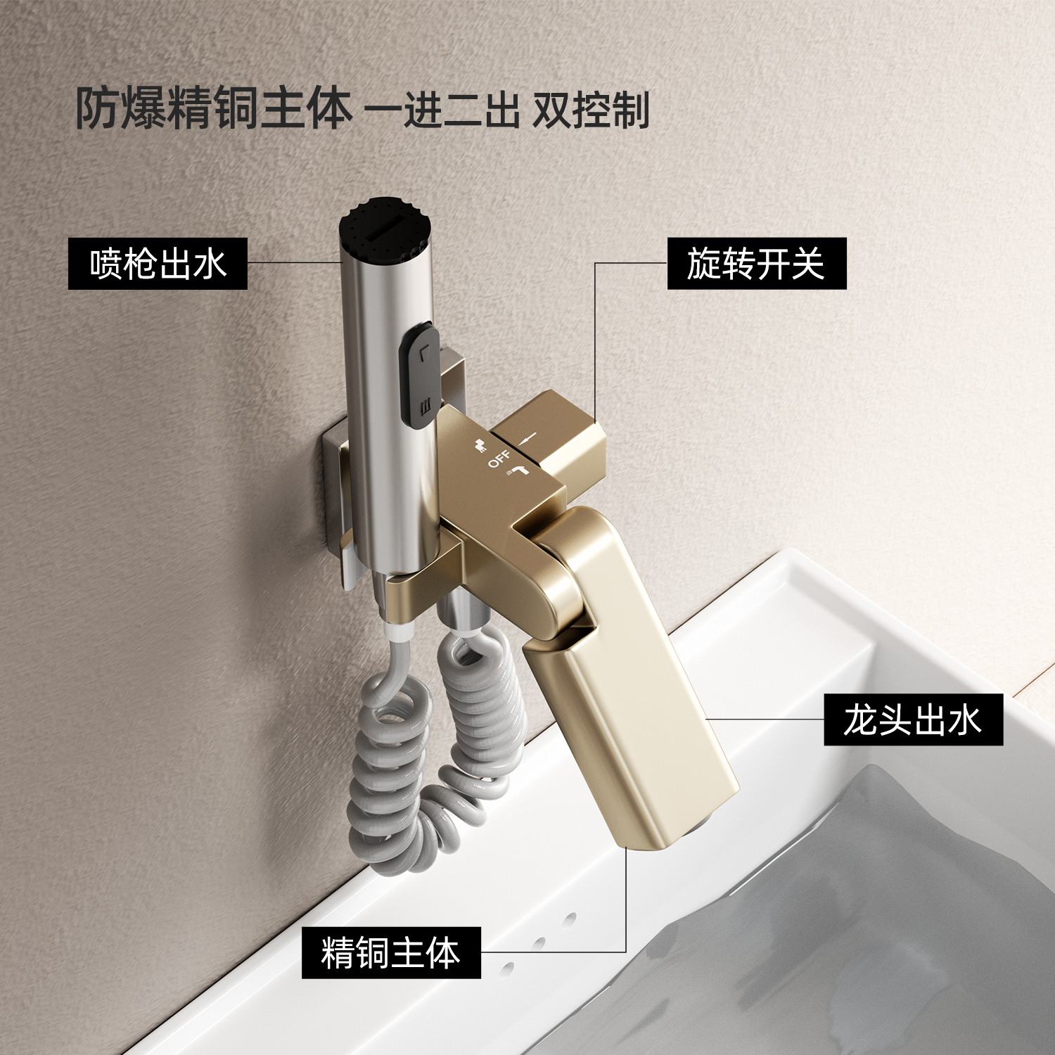 MILUSIX拖把池水龙头全铜卫生间入墙式单冷带喷枪水龙头阳台户外 - 图0