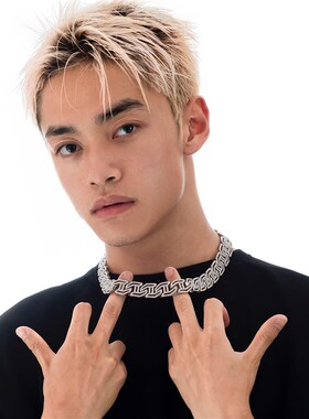 菱形镂空17mm古巴链镶钻项链男士学生嘻哈hiphop个性简约街头百搭