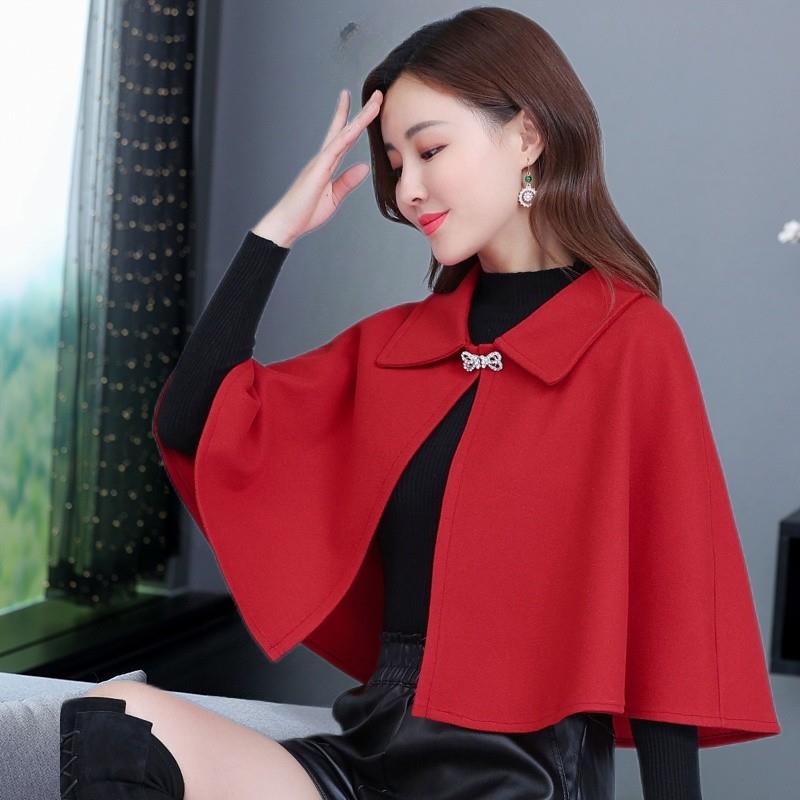 斗篷小外套女2023新款披肩外搭短款秋冬开衫搭配旗袍毛呢披风坎肩 - 图0