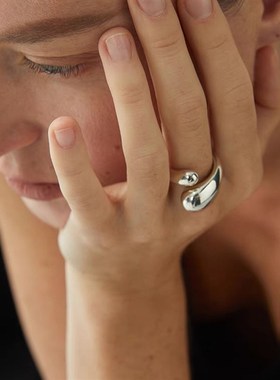 水滴素面开口戒指女小众设计高级感气质百搭个性食指戒亮面指环潮