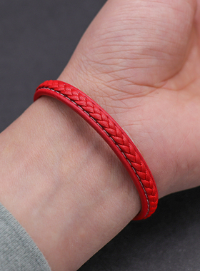 简约民族风本命年红色皮绳手链送男女朋友手环窄R款礼物手镯可刻