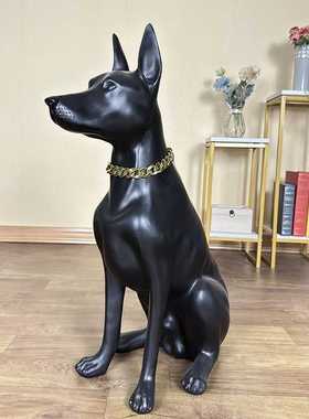 家居客厅装饰看门狗雕塑仿真杜宾犬摆件别墅花园门口大型落地庭院