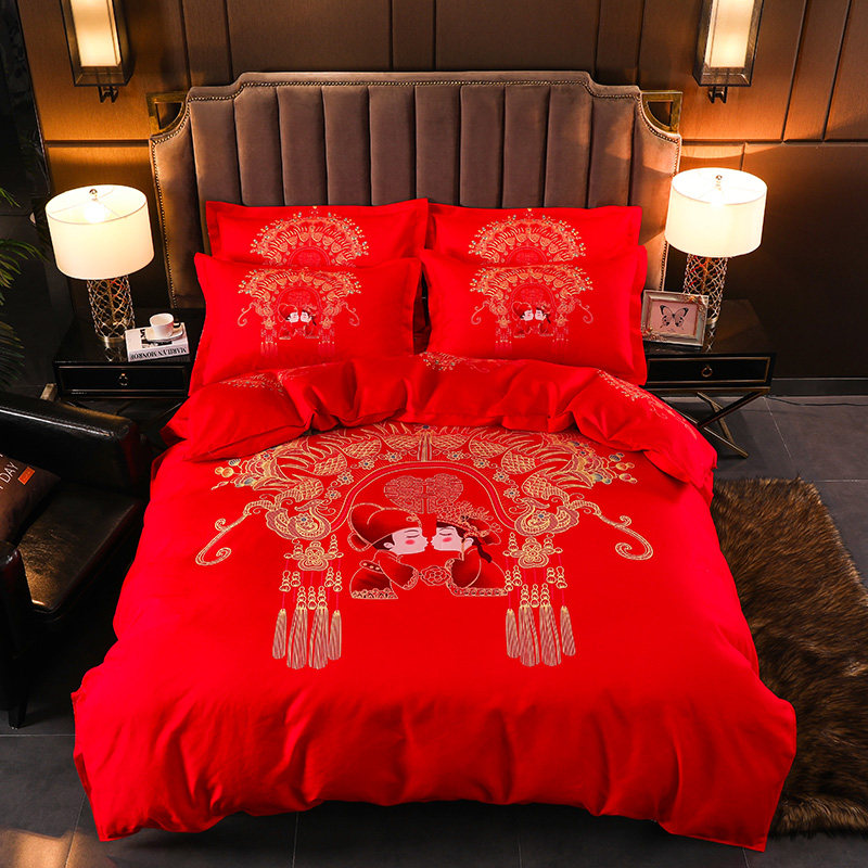 婚庆四件套结婚床单被套喜被y卡通全棉大红色新婚喜庆床上用品,淘宝优惠券,粉丝福利购,淘宝优惠卷