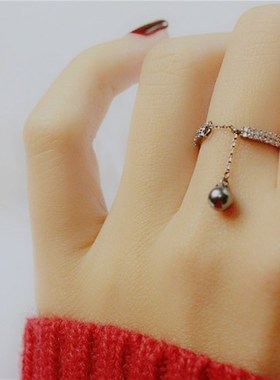 联合格韩国锁链珍珠开口气质戒指女合金食指M指环情侣饰品日韩潮