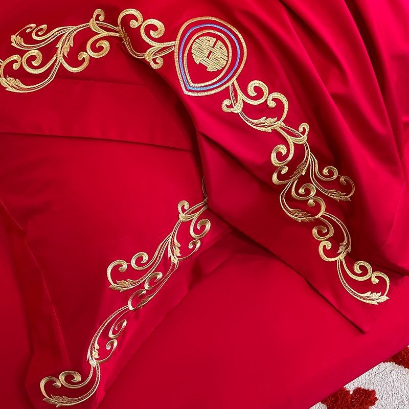 新中式180支长绒棉结婚四件套B红色龙凤被套床单婚庆床上用品4,淘宝优惠券,粉丝福利购,淘宝优惠卷