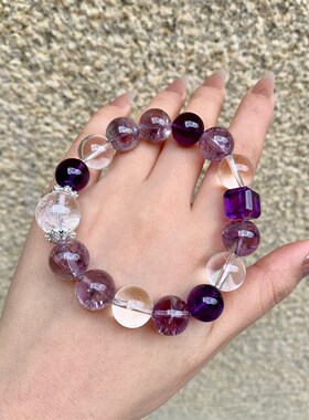 2024龙年天然紫水晶白水晶手串手链九离紫火紫水晶温柔甜美风手链