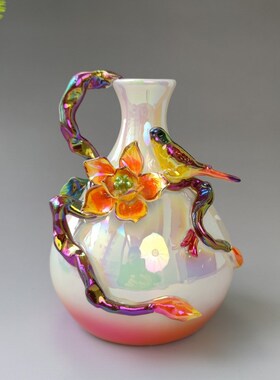 新中式珐琅彩陶瓷花瓶摆件轻奢高档创意客厅电视柜餐桌玄关装饰品