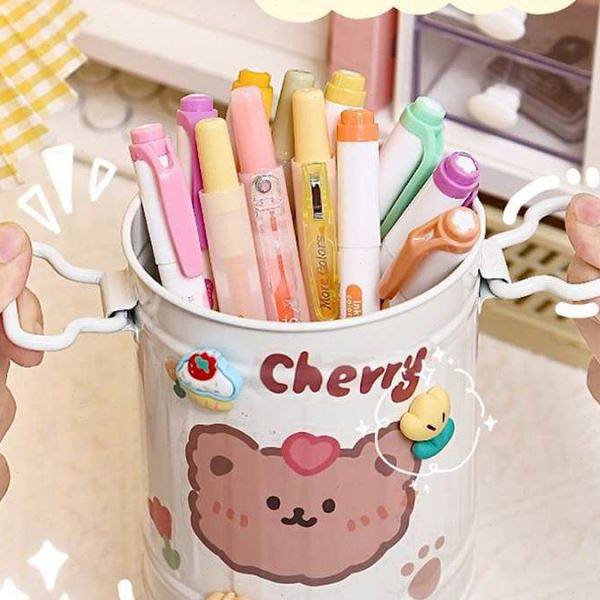 American iron pen holder student desktop iron barrel female office capacity cute pencil storage box