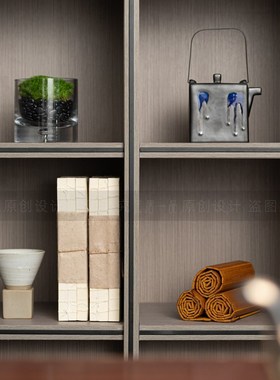 新中式样板间软装售楼处茶室博古架茶室店茶具茶叶罐禅意装饰摆件