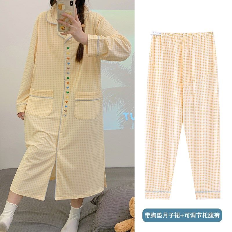 哺乳睡裙孕妇睡裤睡衣套装产后秋季长款裙月子服带胸垫待产连衣裙,淘宝优惠券,粉丝福利购,淘宝优惠卷