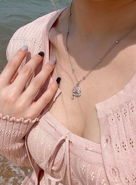 月揽心河~爱心粉色锆石项链轻奢小众设计感甜美颈链超仙闪闪吊坠