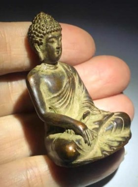 老铜器收藏紫皮包浆实心仿古释迦摩尼铜药师佛铜佛像小摆件老物件
