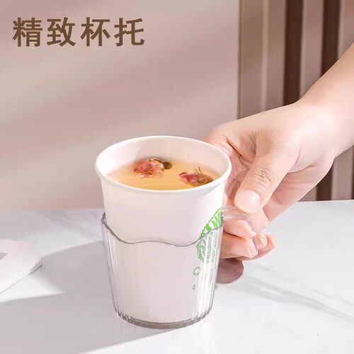 茶杯托一次性纸杯子杯托塑料波纹加厚防烫手隔热家用纸杯套保护套 - 图0