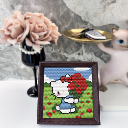 【HelloKitty】十字绣2026新款线绣带框摆台可爱卡通猫咪简单刺绣 - 图0