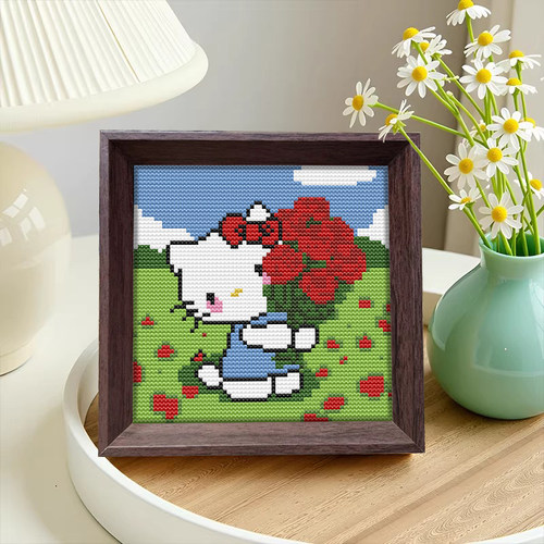 【HelloKitty】十字绣2026新款线绣带框摆台可爱卡通猫咪简单刺绣 - 图1