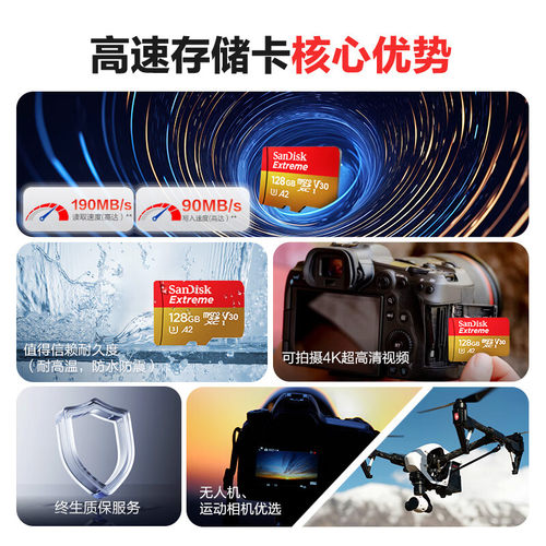 闪迪Extreme至尊极速TF内存卡监控行车记录仪无人机ccd存储卡 - 图2
