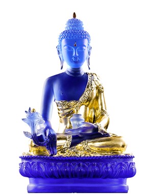 琉璃药师佛佛像光如来佛堂古法工艺品家用莲花底座居家供奉摆件