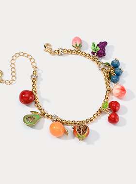 SELENICHAST生日礼物手链小众可爱甜美石榴草莓樱桃珐琅水果配饰