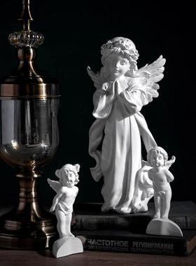 【曼塔】欧式复古白色天使装饰品雕塑人物家居摆设雕像小摆件