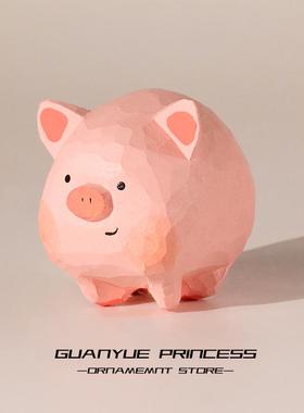 手工创意可爱木雕小猪猪实木桌面小摆件治愈系办公装饰生日礼物女