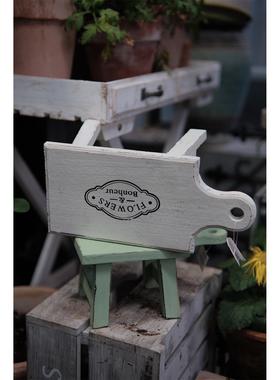 日系木制凳子园艺摆件矮凳花园装饰复古做旧花盆架子椅子阳台杂货