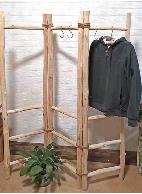 原木衣架B&B隔板创意实木折叠屏风装饰储物架简单现代装饰架子