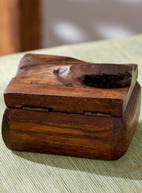 泰国木雕收纳盒复古木质饰品盒子实木名片盒创意方形桌面装饰摆件