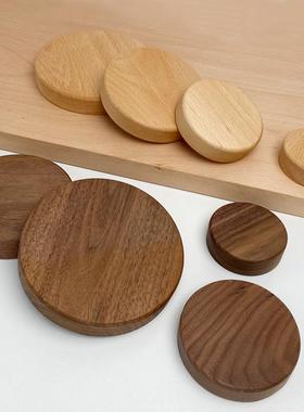 北美黑胡桃木玩偶手工底座实木展示架圆形手办木质底托手作艺术品