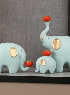 一家四口大象摆件小众高级感客厅电视柜家居装饰品新房子乔迁礼物