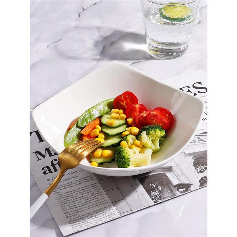 四角盘子菜盘家用简约陶瓷翘脚碗凉菜汤碗沙拉碗盘 - 图2