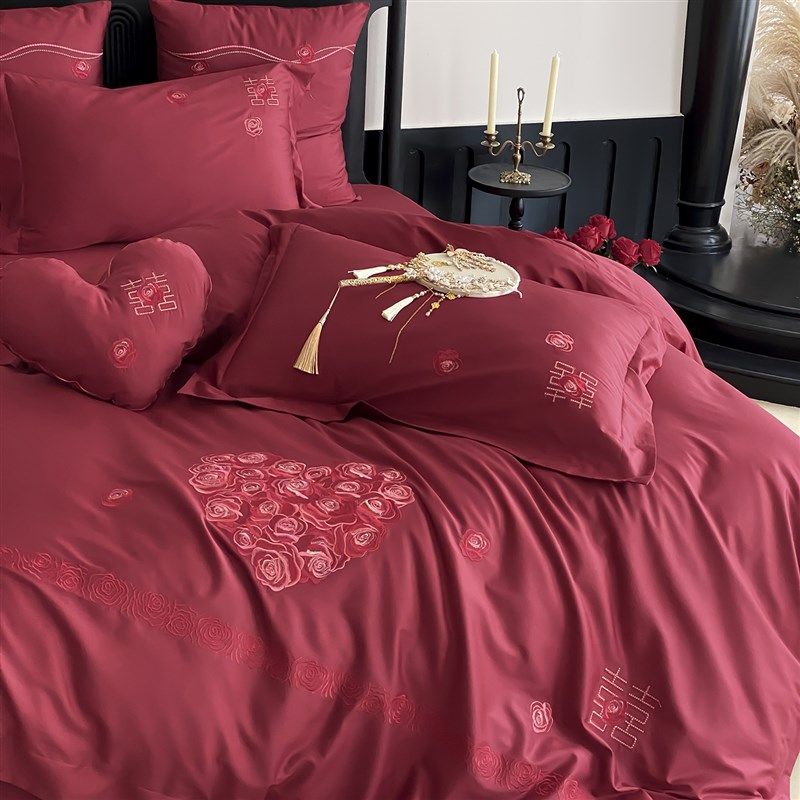 浪漫婚庆四件套红色玫瑰之恋全棉被套结婚用Q喜嫁婚房床上用品,淘宝优惠券,粉丝福利购,淘宝优惠卷