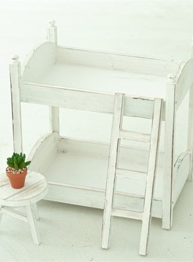 可拆卸新生儿满月欧式田园做旧双胞胎高低床上下铺摄影Z道具床摆