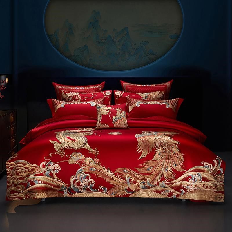 新疆长绒棉重绣婚庆四件套全棉喜庆结婚床上用品大.红龙凤喜被,淘宝优惠券,粉丝福利购,淘宝优惠卷