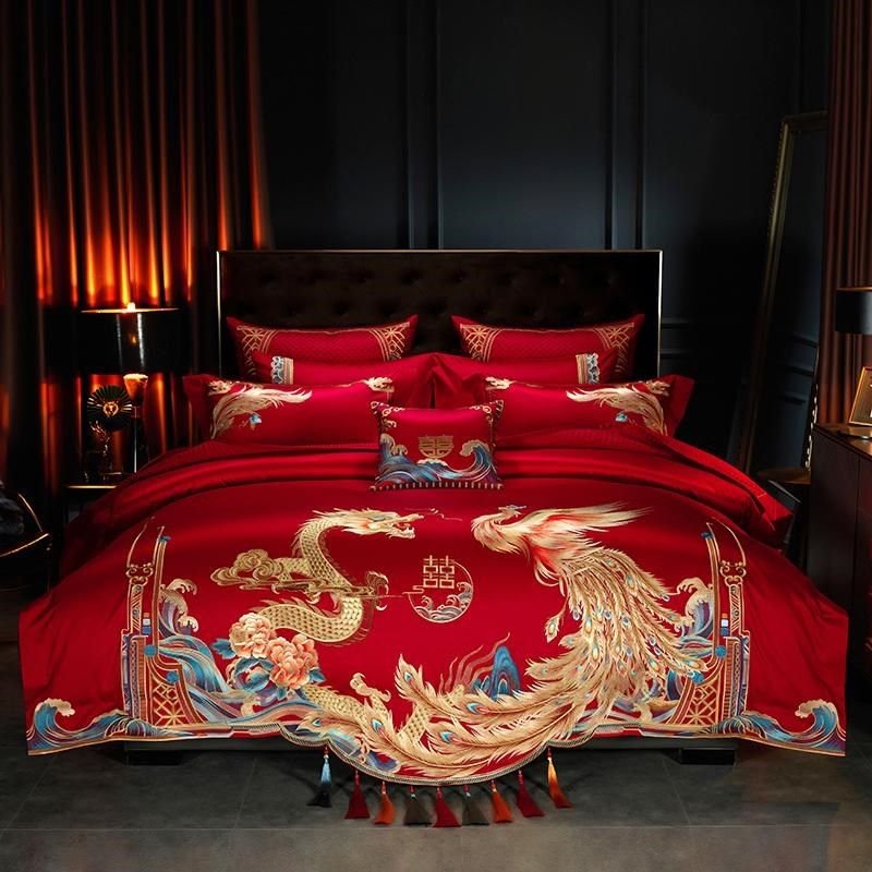 新疆长绒棉重绣婚庆四件套全棉喜庆结婚床上用品大.红龙凤喜被,淘宝优惠券,粉丝福利购,淘宝优惠卷