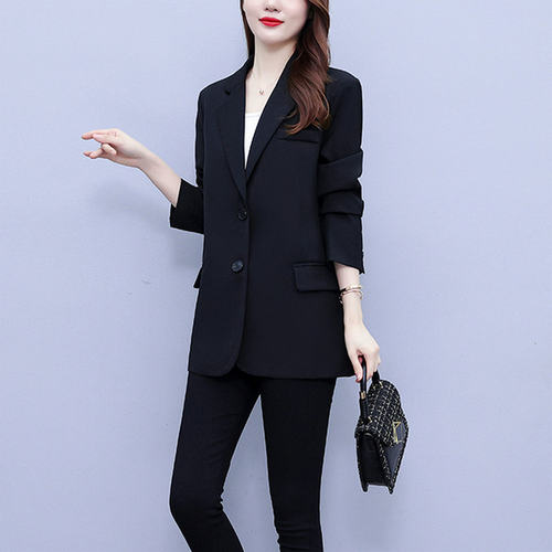 西装中长款春秋加肥加大码长袖女士西服外套大学生职业面试工作服 - 图1