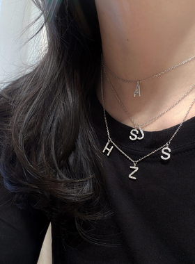 项链女小众设计感高级纯银短款颈链银饰2021年新款字母吊坠锁骨链