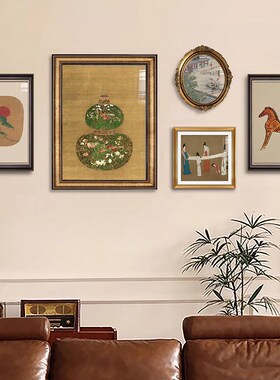 南洋中古风挂画复古法式中国风客厅沙发背景墙装饰画小众组合壁画
