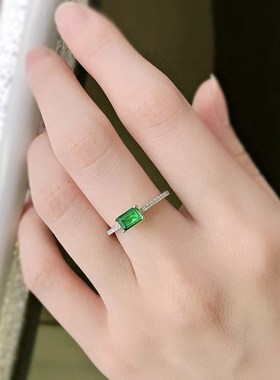珠宝 2021新款4*6祖母绿单钻简约百搭气质求婚戒指环女