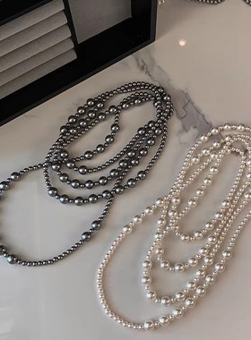 多层珍珠项链2024年新款潮长款毛衣链轻奢小众设计感高级感秋冬潮