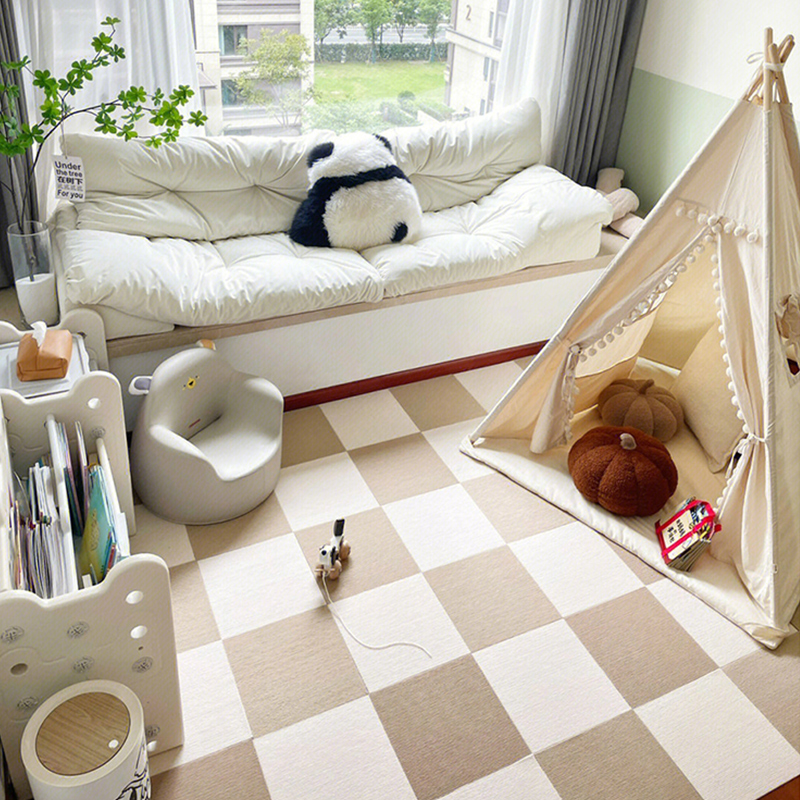 奶油风拼接地毯卧室地板贴儿童房间满铺客厅地垫可拆洗全屋地板铺 - 图1