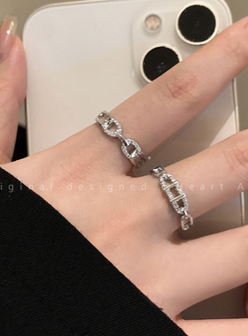 微镶猪鼻子开口戒指女小众设计感冷淡风食指戒时尚轻奢高级感指环