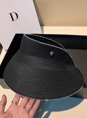 夏季凉帽草编水钻空顶帽太阳帽女防晒太阳帽M百搭时尚沙滩遮阳草
