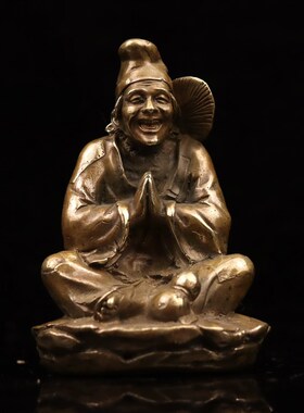仿古铜济公摆件济公活佛降龙罗汉李修缘道济和尚家用佛像工艺品