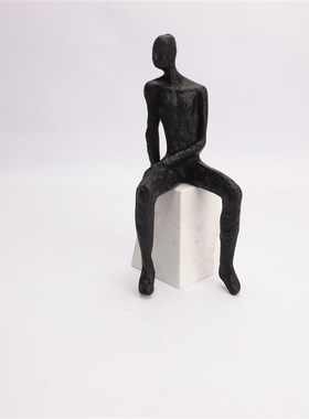 新中式创意现代简约轻奢铸铁大理石工艺品摆件酒店会所样板房饰品