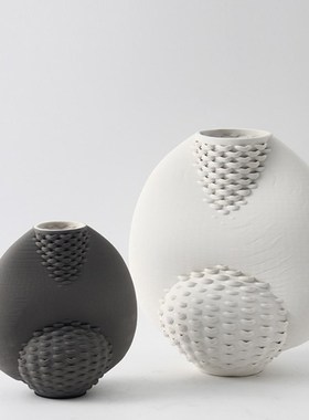 现代白色异型陶瓷花器摆件样板间售楼处客厅酒店装饰摆放